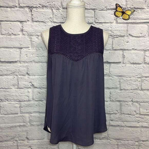 Kismet Sleeveless Crochet Yoke Relaxed Fit Top Size Extra Small - Picture 2 of 10